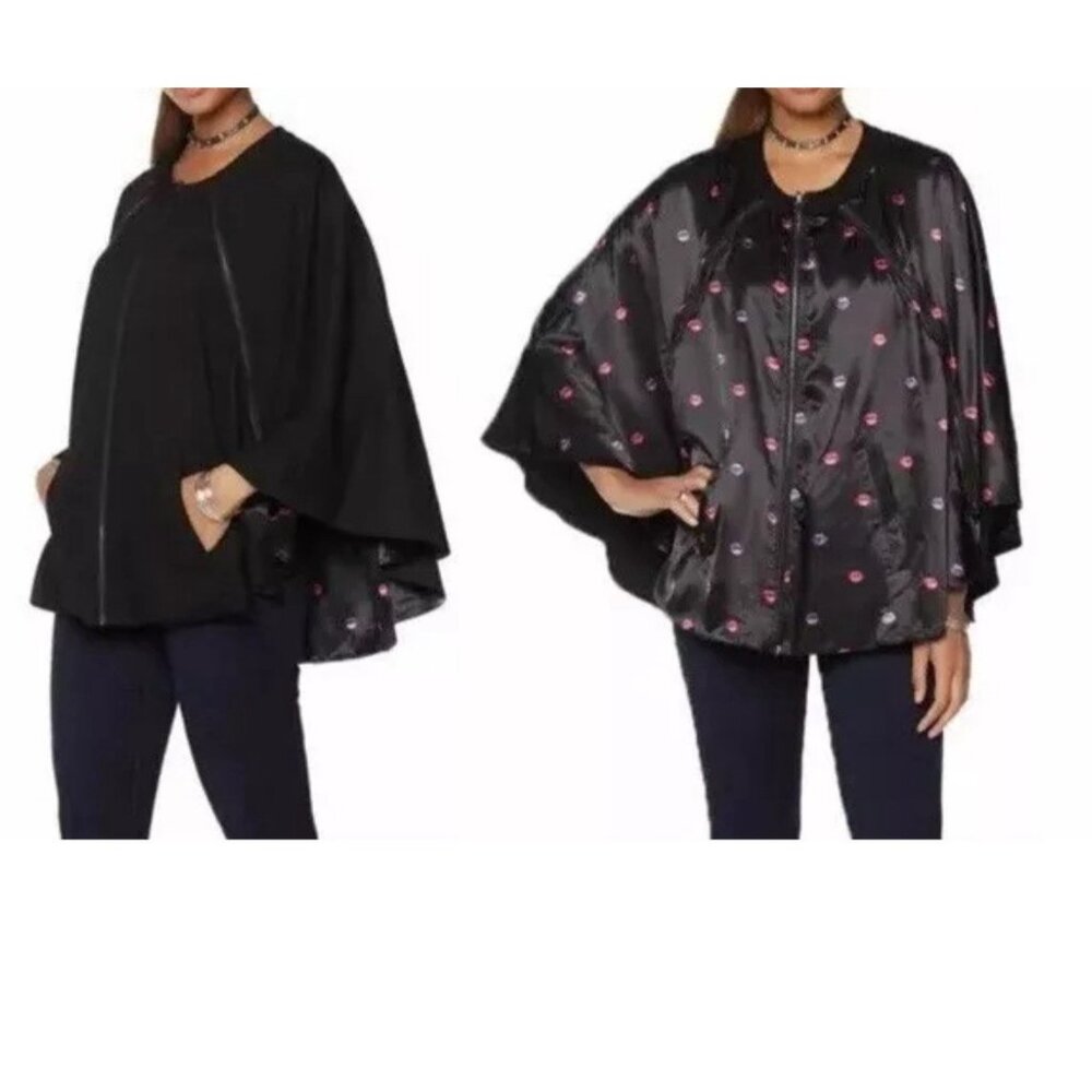 MELISSA MCCARTHY SEVEN7 Sz‎ M  Reversible Zip-Up Cape BLACK Kisses NWT MSRP $159